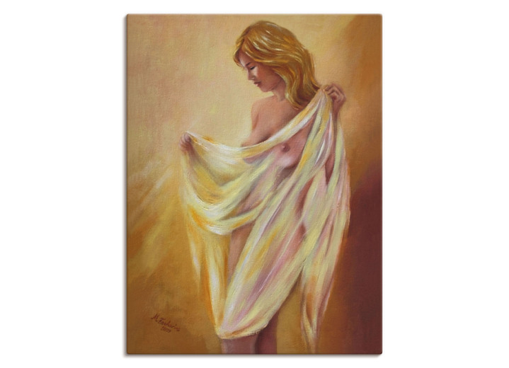 Modern - Bild mit dem Titel „Akt mit Tuch“, in Farbe NATUR, in Ausführung B45xH60xT1,8 cm Ansicht 1