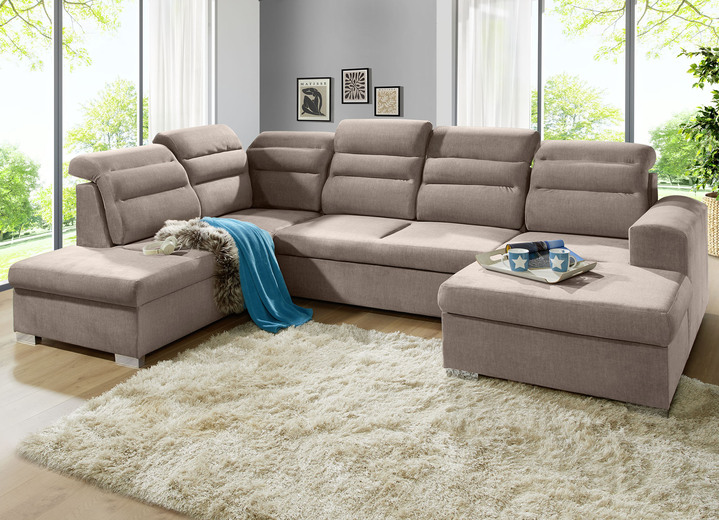 Polsterecken - Polstermöbel mit Bettfunktion und Bettkasten, in Farbe TAUPE, in Ausführung Polsterecke mit Longchair, 155x260 cm Ansicht 1