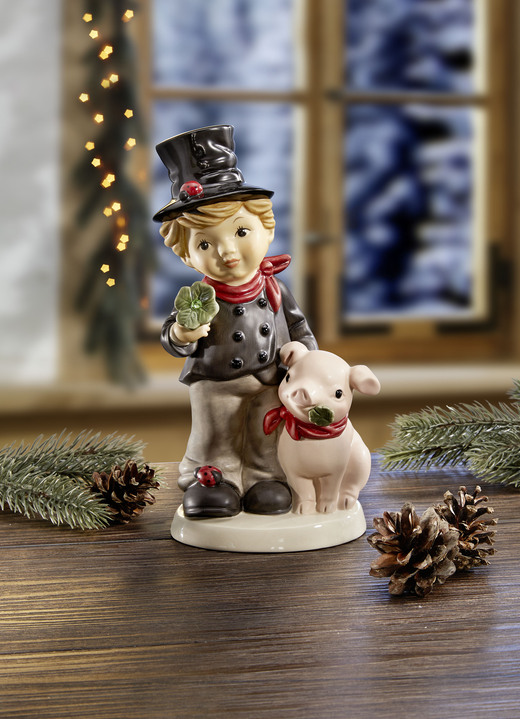 Figuren - Schornsteinfeger mit Schwein, in Farbe BUNT