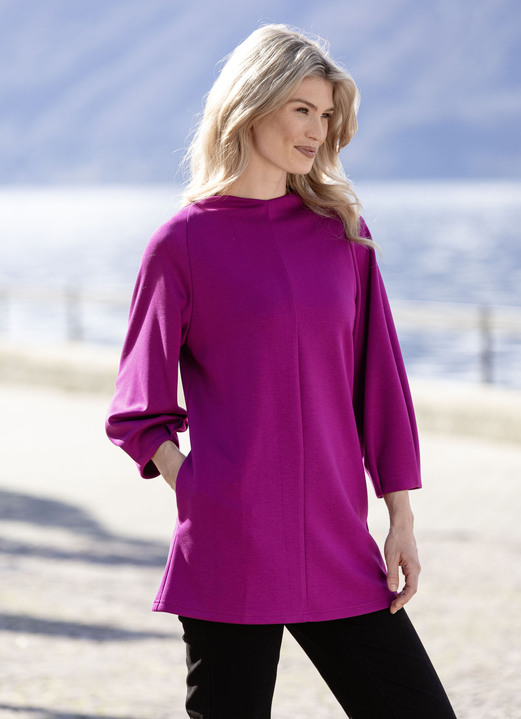 3/4-Arm - Longshirt mit seitlichen Eingrifftaschen, in Größe 036 bis 052, in Farbe FUCHSIA Ansicht 1