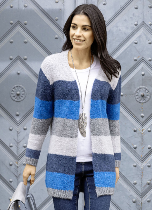 Strickjacken - Strickjacke in Color-Blocking Strickjacken - Strickjacke in Color-Blocking, in Größe L(44/46) bis XXL(52/54), in Farbe GRAU-MARINE-AZURBLAU