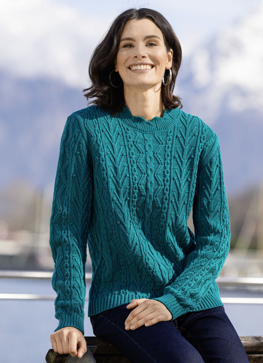 Basics - Pullover in Strukturmix, in Größe 036 bis 052, in Farbe PETROL Ansicht 1