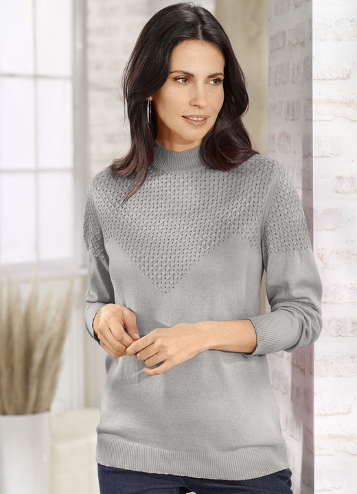 Basics - Pullover in Feinstrick, in Größe 036 bis 050, in Farbe HELLGRAU MELIERT Ansicht 1