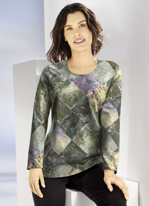 Klaus Modelle - Pullover in Feinstrick, in Größe L(44/46) bis XXL(52/54), in Farbe GRÜN-MULTICOLOR
