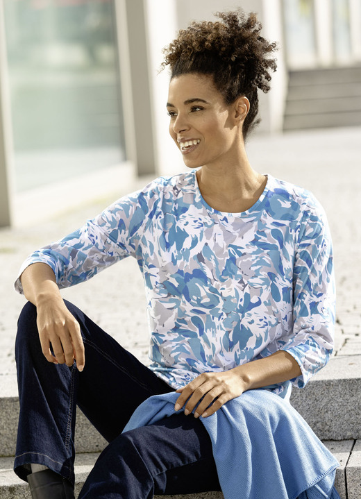 3/4-Arm - Shirt mit Alloverdruck 3/4-Arm - Shirt mit Alloverdruck, in Größe 036 bis 052, in Farbe WEISS-BLAU-GRAU