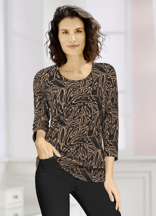 Klaus Modelle - Pullover in Feinstrick, in Größe L(44/46) bis XXL(52/54), in Farbe SCHWARZ-CAMEL