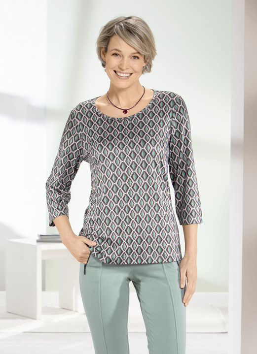 3/4-Arm - Shirt mit Allover-Druck in 2 Farben 3/4-Arm - Shirt mit Allover-Druck in 2 Farben, in Größe 036 bis 054, in Farbe SALBEI-BRAUN-BEIGE