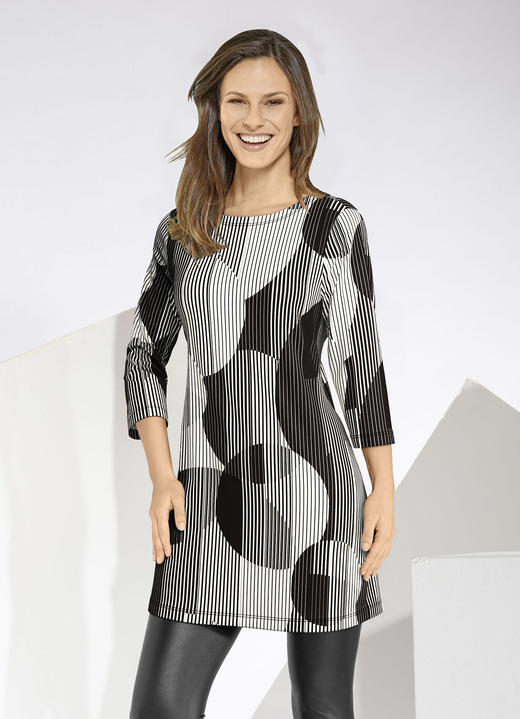 3/4-Arm - Longshirt mit farbbrillantem Allover-Druck 3/4-Arm - Longshirt mit farbbrillantem Allover-Druck, in Größe 038 bis 050, in Farbe SCHWARZ-WEISS