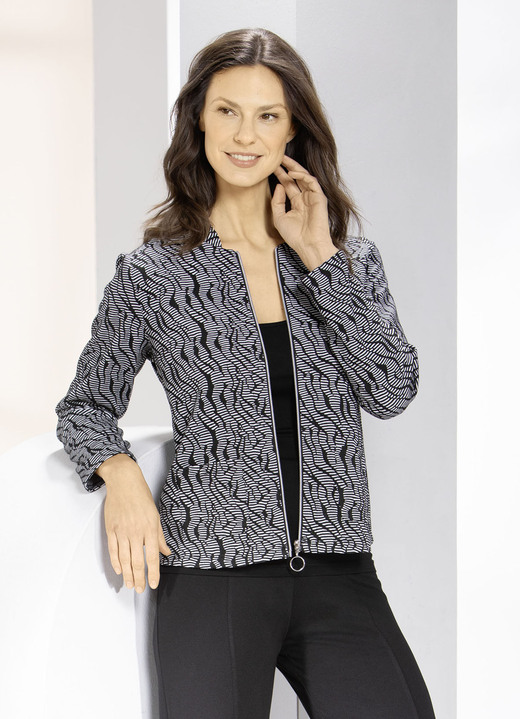 Blusen - Blusenjacke mit Stehkragen Blusen - Blusenjacke mit Stehkragen, in Größe 034 bis 050, in Farbe SCHWARZ-WEISS