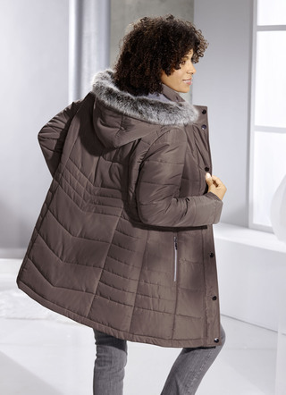 Longjacke mit abnehmbarem Kunstpelz-Besatz