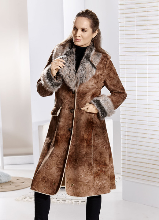 Lederimitatjacken - Mantel aus Velourleder-Imitat in Antik-Optik Lederimitatjacken - Mantel aus Velourleder-Imitat in Antik-Optik, in Größe 036 bis 052, in Farbe COGNAC