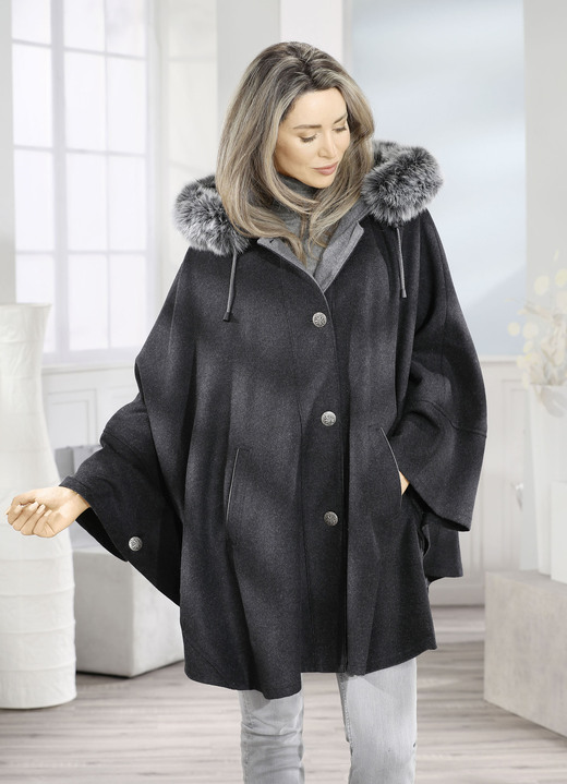 Wolljacken - Cape mit Knopfleiste Wolljacken - Cape mit Knopfleiste, in Größe 038 bis 060, in Farbe ANTHRAZIT