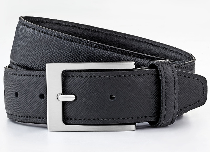 Gürtel - Klassischer Herren-Gürtel aus Leder, 3,5 cm breit, in Größe 110 bis 130, in Farbe SCHWARZ Ansicht 1
