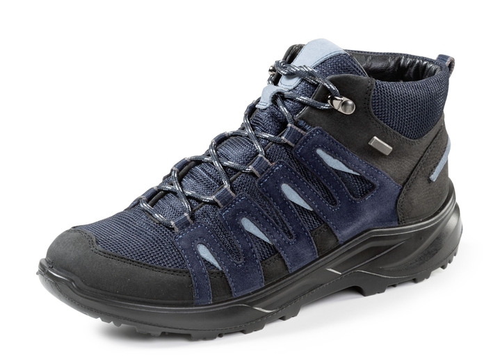 Schuhe - Wetterfester Schnür-Bootie mit Klimamembrane ausgestattet, in Größe 036 bis 042, in Farbe BLAU-SCHWARZ Ansicht 1