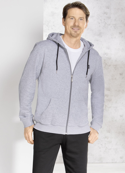 Freizeitanzüge - Kapuzenjacke in 5 Farben, in Größe 3XL (64/66) bis XXL (60/62), in Farbe HELLGRAU MELIERT Ansicht 1