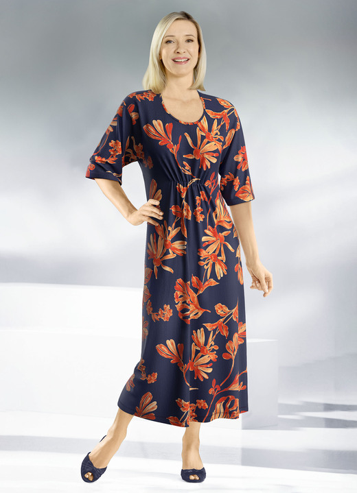 Homewear & Freizeitmode - Kaftan mit farbbrillantem Druck, in Größe 038 bis 062, in Farbe MARINE-HUMMER