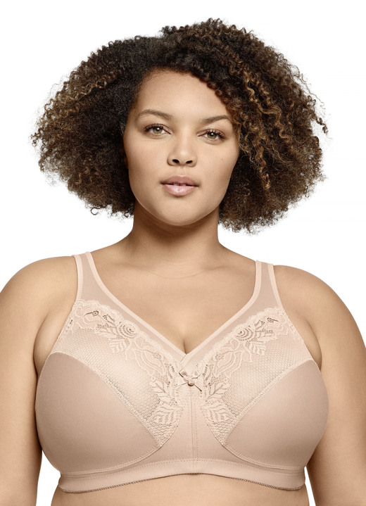 BH ohne Formbügel - Glamorise Minimizer-BH mit elastischer Spitze, in Größe 080 bis 110, in Cup C, in Farbe PUDER Ansicht 1
