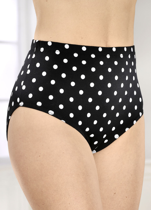 Slips - Viererpack Slips mit Dehnbund, in Größe 038 bis 062, in Farbe 2X SCHWARZ-WEISS BEDRUCKT, 2X SCHWARZ Ansicht 1