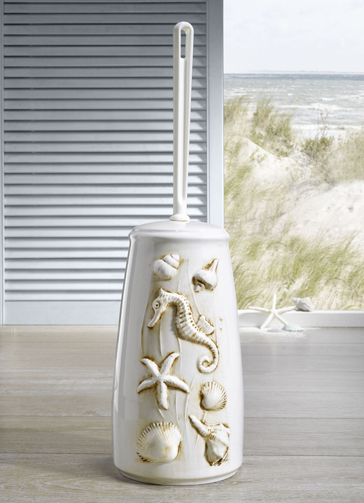 Badezimmeraccessoires - Handgearbeitete WC-Garnitur aus Keramik, in Farbe CREME-BRAUN Ansicht 1