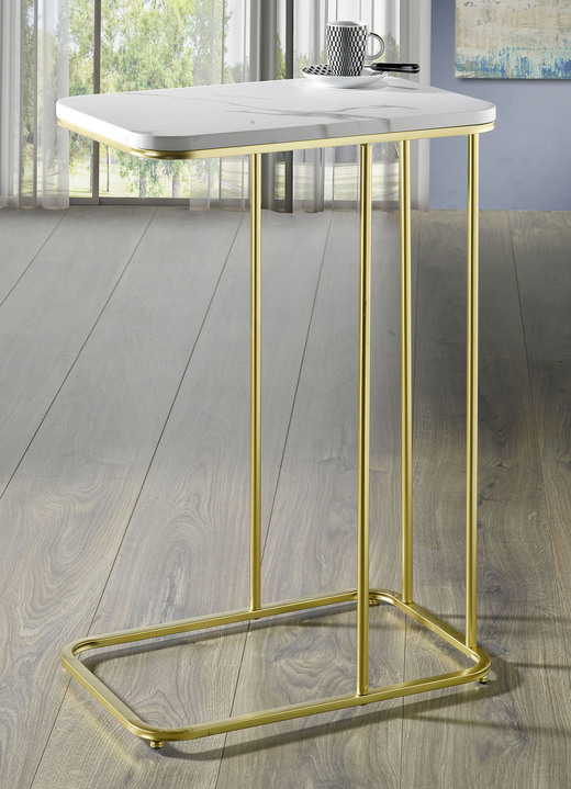 Beistelltische - Beistelltisch aus goldfarben lackiertem Stahlrohr, in Farbe GOLD-MARMOROPTIK