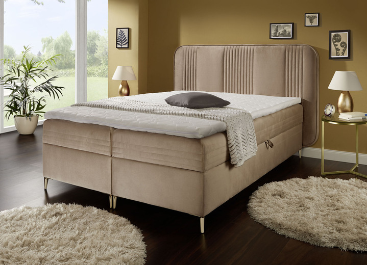 Boxspringbetten - Boxspringbett mit Bettkasten und Topper, in Farbe BEIGE Ansicht 1