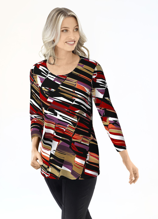 3/4-Arm - Shirt mit 3/4-langen Ärmeln, in Größe 038 bis 054, in Farbe SCHWARZ-ROT-BUNT