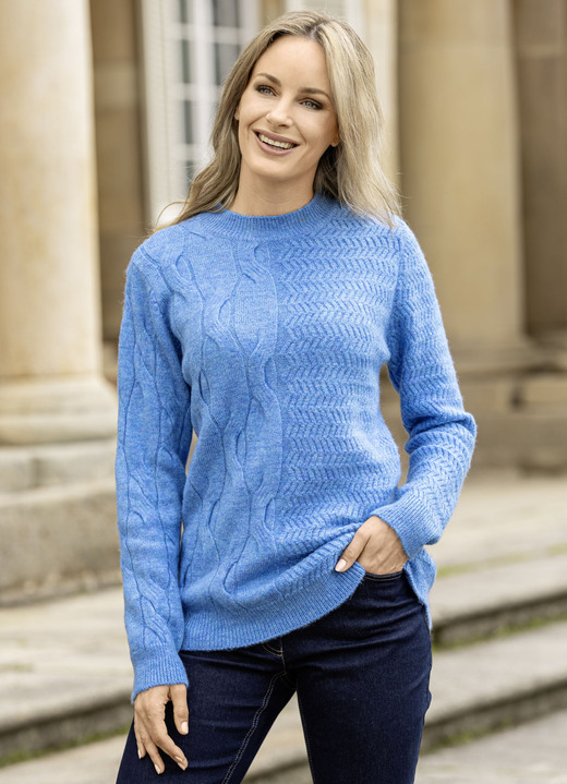 Basics - Pullover aus Melangegarn, in Größe L(44/46) bis XS(32/34), in Farbe AZURBLAU MELIERT