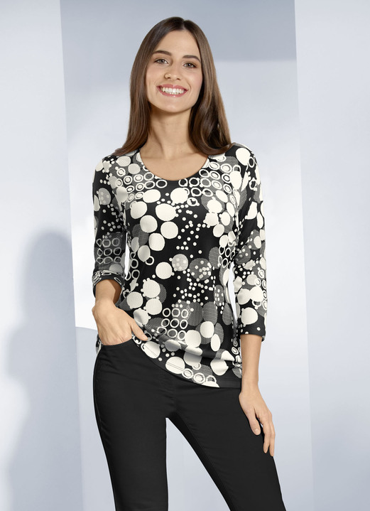 3/4-Arm - Shirt mit Allover-Druck 3/4-Arm - Shirt mit Allover-Druck, in Größe 036 bis 052, in Farbe SCHWARZ-ECRU