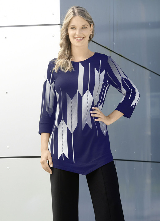 3/4-Arm - Shirt mit Kontrastdruck 3/4-Arm - Shirt mit Kontrastdruck, in Größe 038 bis 054, in Farbe MARINE-WEISS