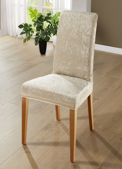 Sessel- & Sofaüberwürfe - Edle und strapazierfähige Stretchbezüge in Samtoptik, in Größe 101 (Sesselbezug) bis 106 (Stuhlbezug), in Farbe CREME Ansicht 1