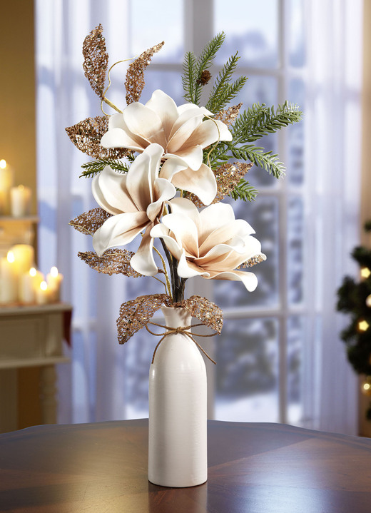 - Soft-Magnolie-Arrangement in Keramikvase, in Farbe BEIGE-GOLD-GRÜN