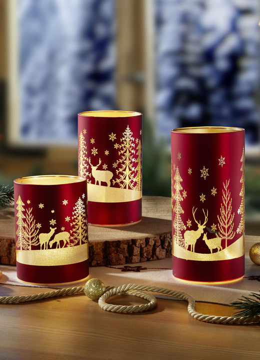 Weihnachtliche Dekorationen - Windlicht, 3er-Set, aus Glas, in Farbe ROT