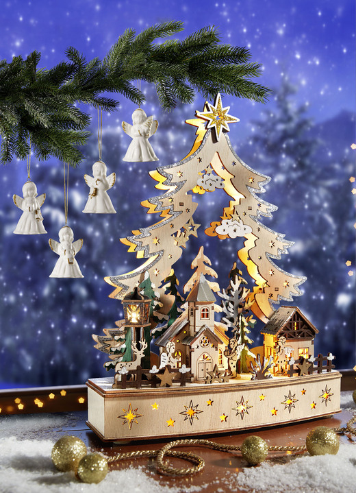 - Glockenengel aus Porzellan, 4er-Set, in Farbe WEISS-GOLD Ansicht 1