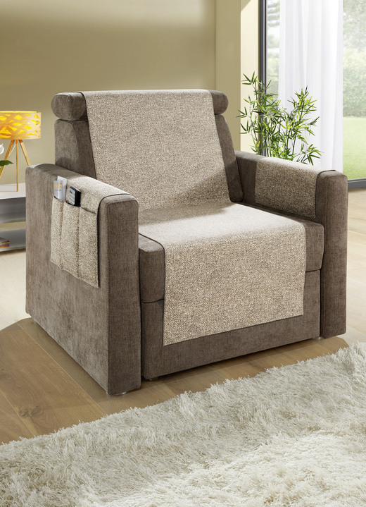 Sessel- & Sofaüberwürfe - Wohnaccessoires mit gekettelten Abschlüssen in Melange-Optik, in Größe 101 (Sesselschoner, 50x140 cm) bis 865 (2 Armlehnenschoner, 38x 55 cm), in Farbe NATUR Ansicht 1