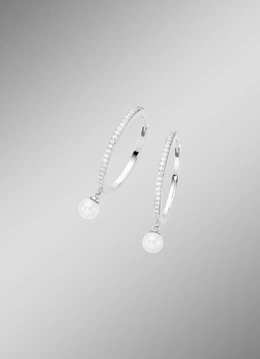 Ohrschmuck - Klappcreolen mit Zirkonia, in Farbe  Ansicht 1