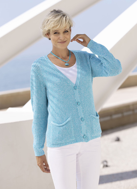 Basics - Strickjacke in Perlfang , in Größe 036 bis 052, in Farbe AQUA MELIERT Ansicht 1