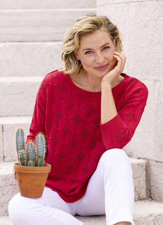 Basics - Pullover mit Rautendessin, in Größe 036 bis 052, in Farbe ROT Ansicht 1
