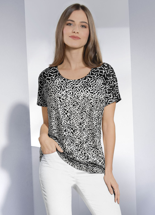 Klaus Modelle - Shirt mit dekorativer Struktur, in Größe 038 bis 054, in Farbe SCHWARZ-WEISS