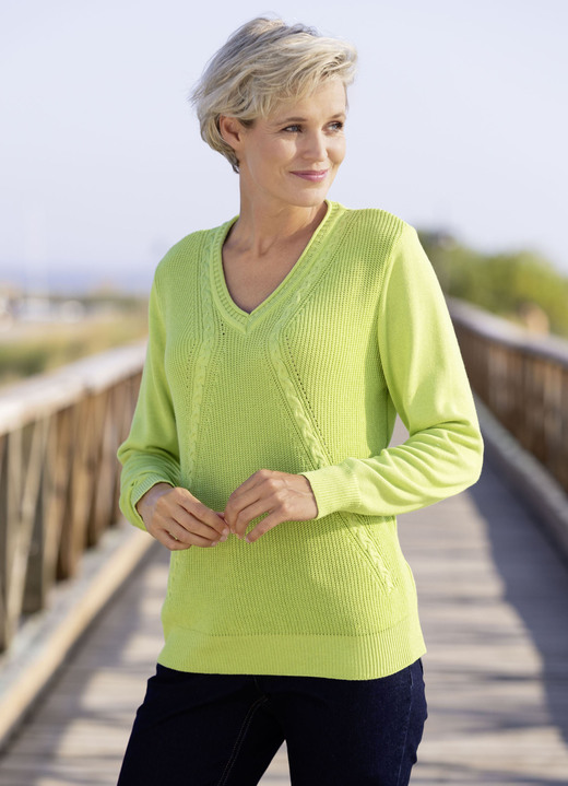 Basics - Pullover mit Strukturmix Basics - Pullover mit Strukturmix, in Größe 036 bis 052, in Farbe HELLGRÜN