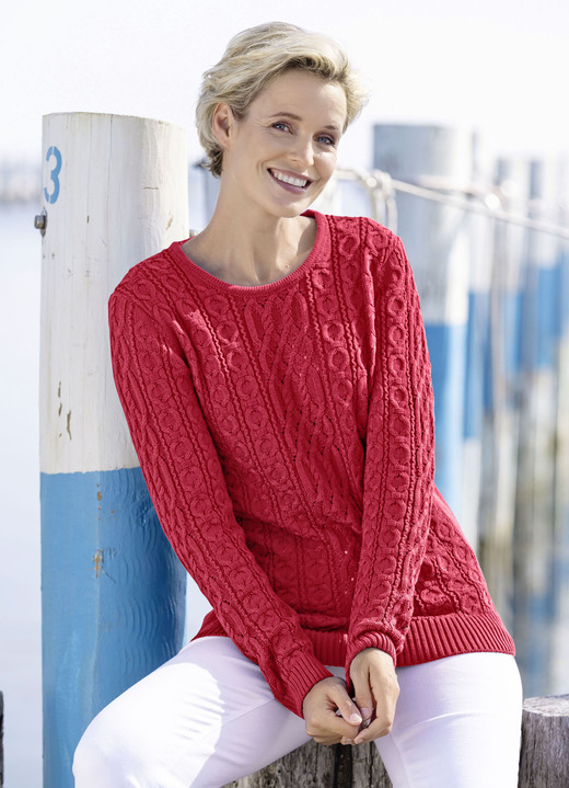 Basics - Pullover in Strukturmustermix, in Größe 038 bis 054, in Farbe ROT Ansicht 1