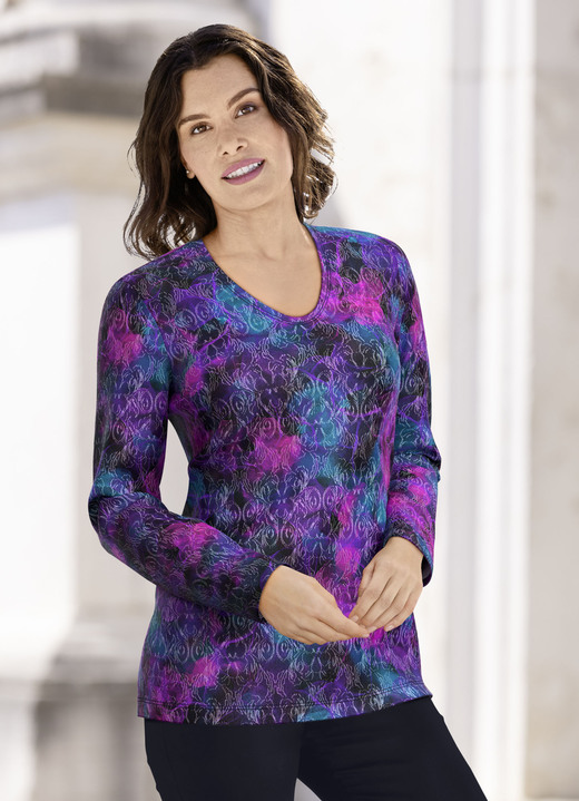 Klaus Modelle - Pullover in Jacquard-Feinstrick, in Größe 038 bis 054, in Farbe MAGENTA-BLAU-MULTICOLOR