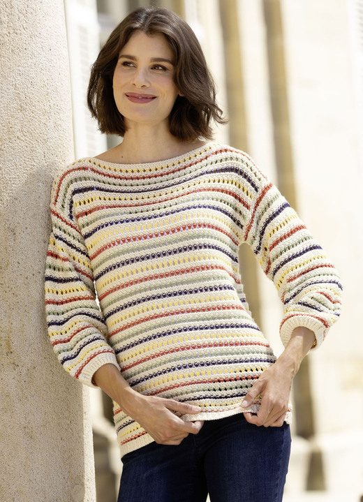 Pullover - Pullover in Ringeldessin Pullover - Pullover in Ringeldessin, in Größe L(44/46) bis XS(32/34), in Farbe ECRU-MULTICOLOR