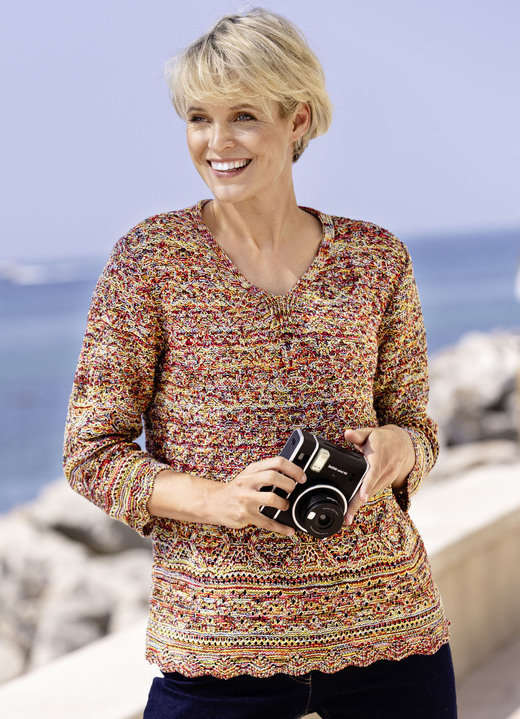 Pullover - Pullover aus Melangegarn, in Größe 038 bis 054, in Farbe ROT-GELB-MULTICOLOR Ansicht 1