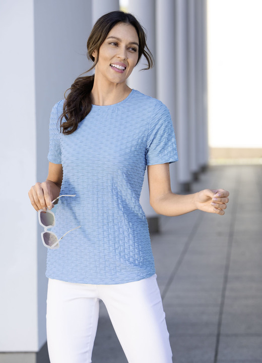 Kurzarm - Shirt mit interesanter Struktur in 3 Farben, in Größe 036 bis 052, in Farbe BLEU Ansicht 1