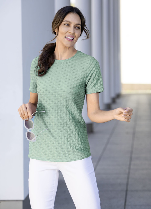 Kurzarm - Shirt mit interesanter Struktur in 3 Farben, in Größe 036 bis 052, in Farbe MINT Ansicht 1