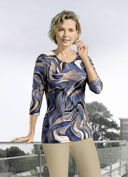 3/4-Arm - Shirt mit 3/4-langen Ärmeln in 4 Farben, in Größe 036 bis 052, in Farbe CAMEL-BLAU Ansicht 1