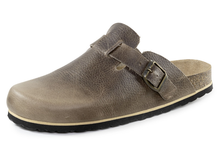 Sandalen & Pantoletten - GINO GALANTE Clog aus schattiertem, genarbtem Rindleder, in Größe 040 bis 047, in Farbe TABAKBRAUN Ansicht 1