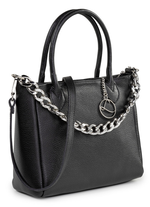 Taschen - Laurina Tasche aus genarbtem Kalb-Nappaleder mit Zierkette, in Farbe SCHWARZ Ansicht 1