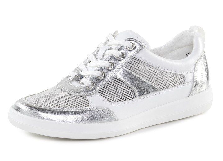 Slipper & Schnürschuhe - ELENA EDEN Sneaker aus Nappaleder und luftigem Textil in Netzoptik, in Größe 3 1/2 bis 8, in Farbe WEISS-SILBER Ansicht 1