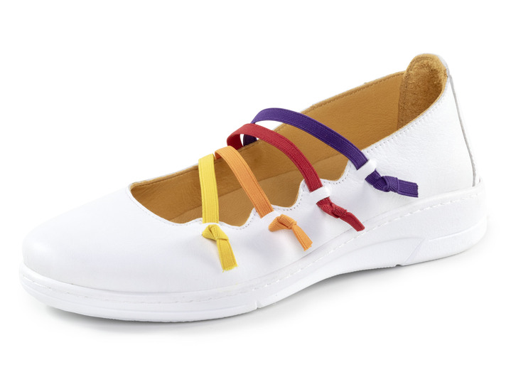 Slipper & Schnürschuhe - Andrea Conti Slipper mit bunten, dekorativ eingesetzten Gummizügen, in Größe 036 bis 042, in Farbe WEISS Ansicht 1
